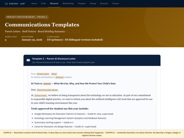 First page of the Communications Kit sample, marked SAMPLE
