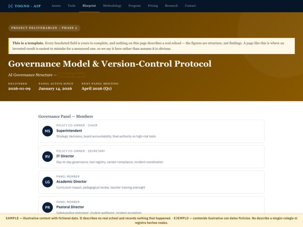 First page of the Governance Model sample, marked SAMPLE