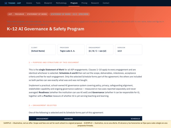 First page of the Statement of Work sample, marked SAMPLE